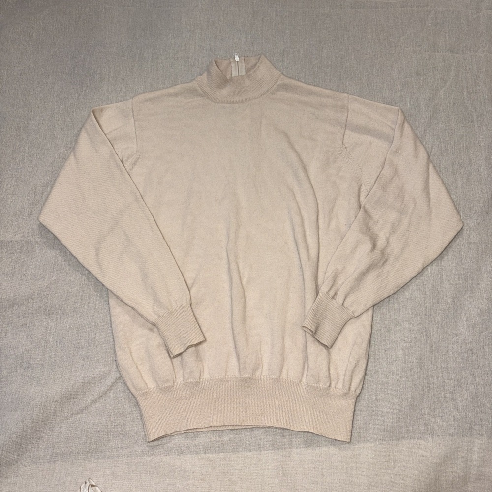 VTG Bleyle‎ 100% Merino Wool Women's 1/4 Back Zip Cream Long Sleeve Sweater Sz S